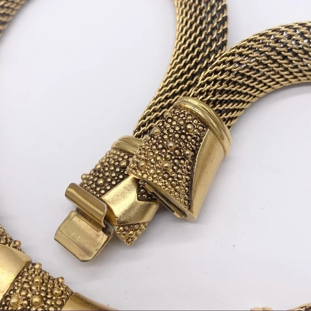 Monet Vintage Modernist Gold Bar & Mesh Collar Necklace - Picture 5 of 7